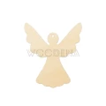 Drewniana zawieszka dekoracja aniołek: widok z przodu, jasnobrązowa sklejka.