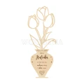 Personalizowane tulipany z życzeniami na Dzień Babci i Dziadka, ze sklejki brzozowej. Tulipany w wazonie z imieniem Halinka i sentymentem.