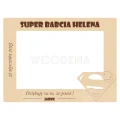 Personalizowana ramka Super Babcia Helena ze sklejki brzozowej, miejsce na zdjęcie, data i dedykacja.