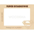 Ramka na zdjęcie dla Super Dziadków w kształcie prostokąta, z wyciętym symbolem Supermana, z napisem Dziękuję za to, że jesteście!.