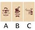**A:** Logo Wine for Real Gentleman z kieliszkiem wina i wąsami. Prezent dla mężczyzny.

**B:** Grafika z kapeluszem, okularami z kieliszkami wina i wąsami. Prezent dla mężczyzny.

**C:** Napis Screw it obok korkociągu. Prezent dla mężczyzny.