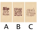 A: Zabawny grawer Sip Back and Relax na drewnianym pudełku na wino.
B: Grawer Drink wine and feel fine na drewnianej skrzynce na wino.
C: Grawer Wine because adulting is hard na drewnianym pudełku na wino.