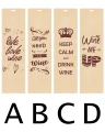 A: Papierowa etykieta na butelkę wina z napisem Live love wine i serduszkami, prezent na prezent.
B: Etykieta na butelkę wina z hasłem All you need is wine, drewniane pudełko na wino.
C: Etykieta na wino z napisem Keep Calm and Drink Wine i koroną.
D