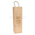 Drewniana skrzynka na wino z grawerem live love wine, z uchwytem ze sznurka, prezent.