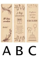 A: Ozdoba na wino z grawerem: kartka urodzinowa z życzeniami W dniu urodzin.
B: Ozdoba na wino: kartka z napisem Z okazji urodzin i życzeniami.
C: Kartka urodzinowa z tortem, balonami i życzeniami Najlepsze życzenia.
