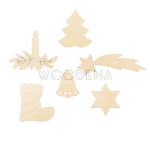 Zestaw drewnianych ozdób choinkowych