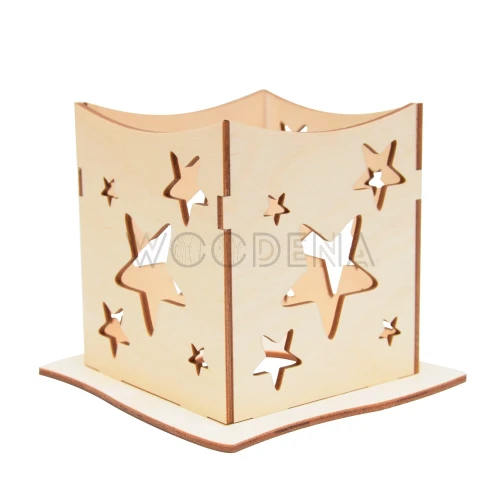 Lampion drewniany ze sklejki - dekoracja w gwiazdki