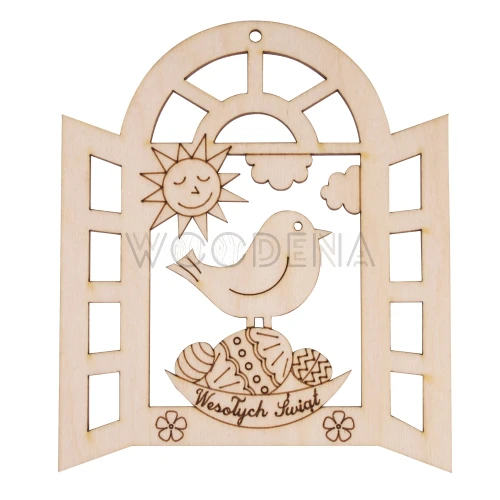Drewniana zawieszka ptaszek w okienku