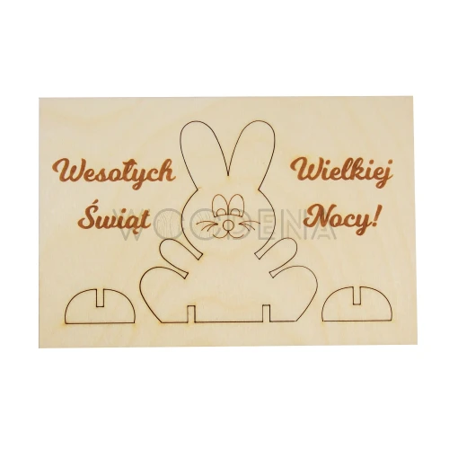 Drewniana kartka wielkanocna z królikiem