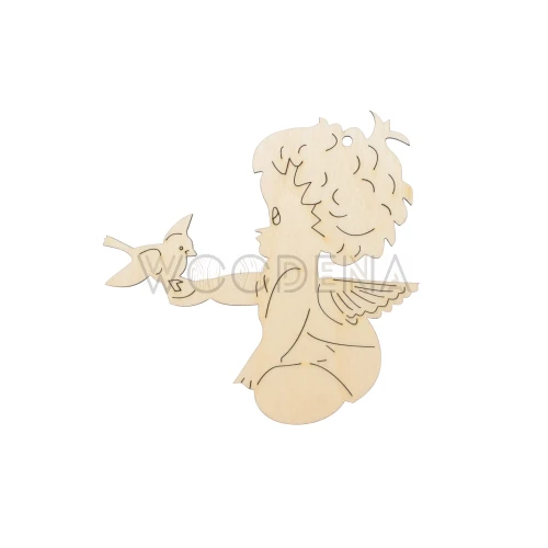 Drewniana zawieszka aniołek z ptaszkiem