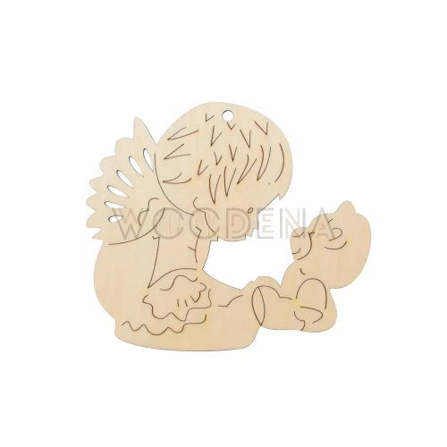 Drewniana zawieszka aniołek z misiem