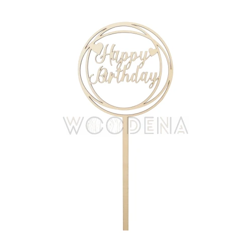 Drewniany Topper na tort z napisem „Happy Birthday”