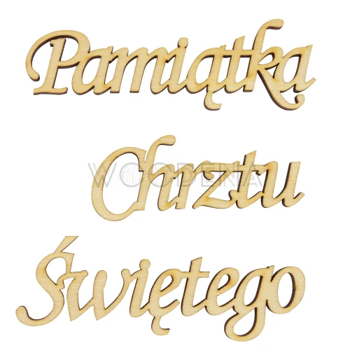 Napis drewniany ze sklejki brzozowej - “Pamiątka Chrztu Świętego”