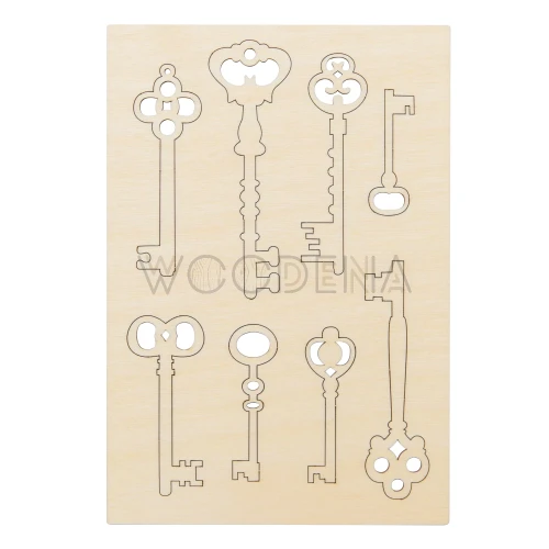 Zestaw wycinanek z drewna - klucze do ozdoby