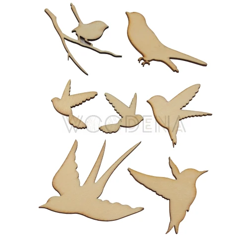 Zestaw wycinanek z drewna - ptaszki do ozdoby