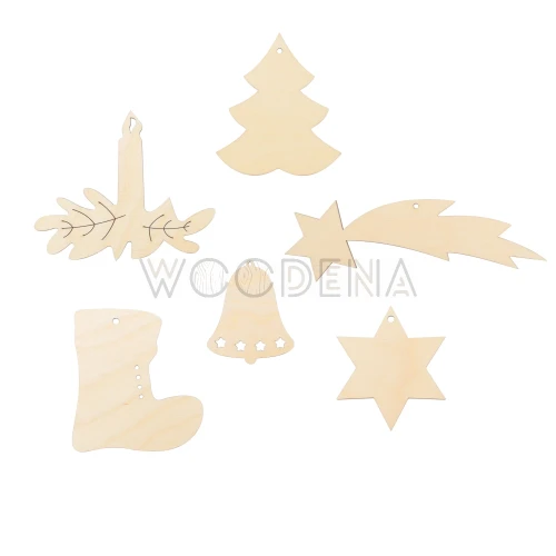 Zestaw drewnianych ozdób choinkowych
