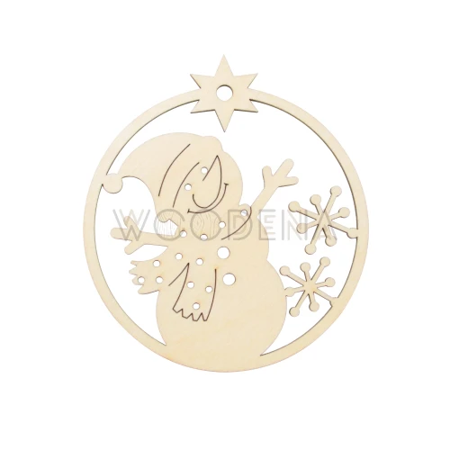 Wooden bauble tag with snowman