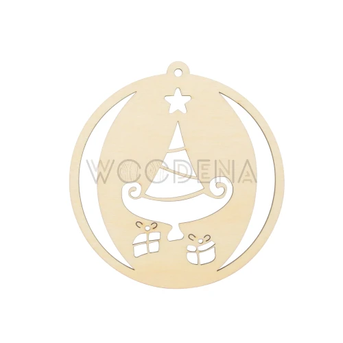 Wooden bauble - Christmas tree tag with gifts