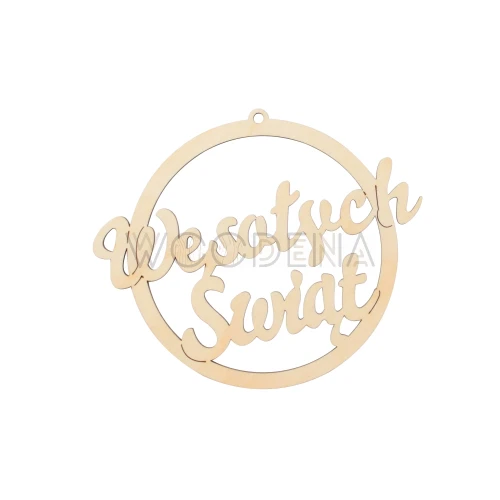 Drewniana bombka z napisem „Wesołych Świąt”