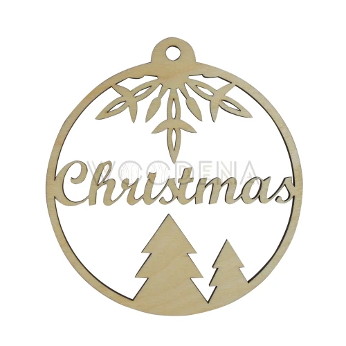 Drewniana bombka z napisem „Christmas”