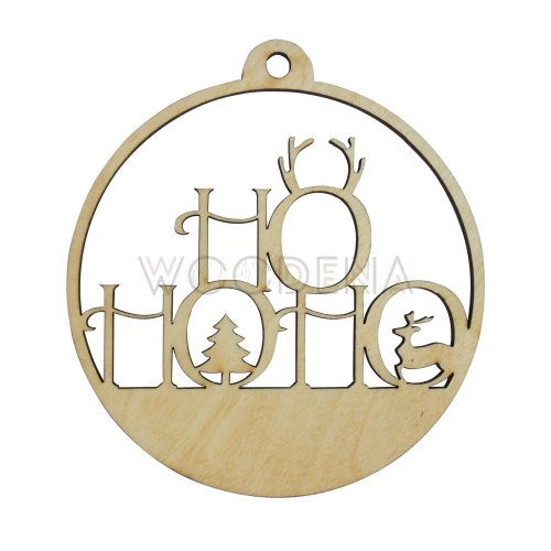 Drewniana bombka z napisem „HO HO HO”