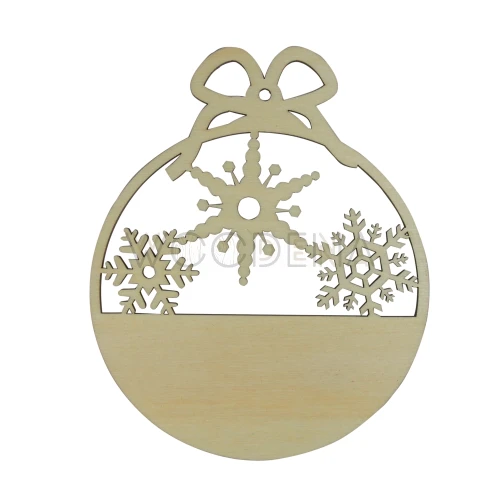 Drewniana bombka śnieżynki z kokardą