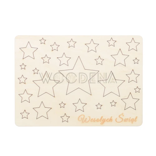 Drewniana kartka świąteczna z wyjmowanymi gwiazdkami