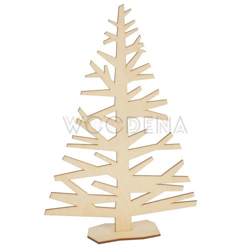 Choinka ze sklejki brzozowej na podstawce, rozłożyste gałęzie, ozdoba świąteczna