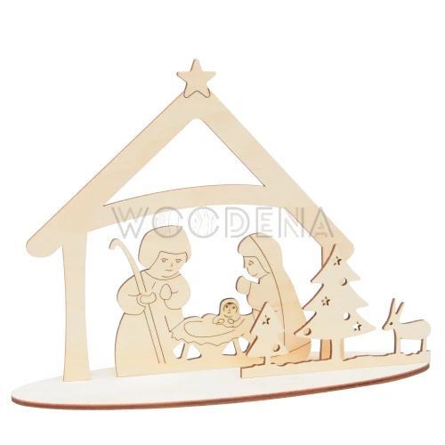 Drewniana szopka bożonarodzeniowa na podstawce