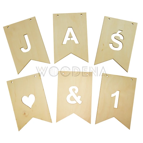 Girlanda chorągiewka ze sklejki brzozowej z literką cyferką lub sercem