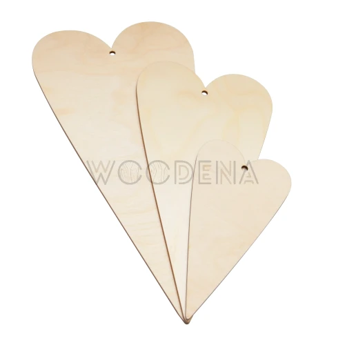 Serca podłużne ze sklejki brzozowej, komplet 3 szt. dekoracja, ozdoba