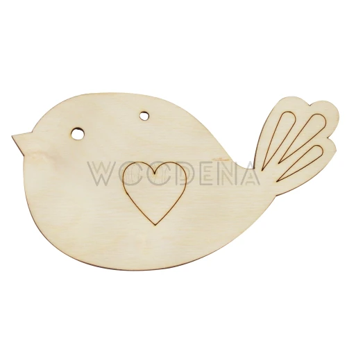 Drewniana zawieszka ptaszek z sercem