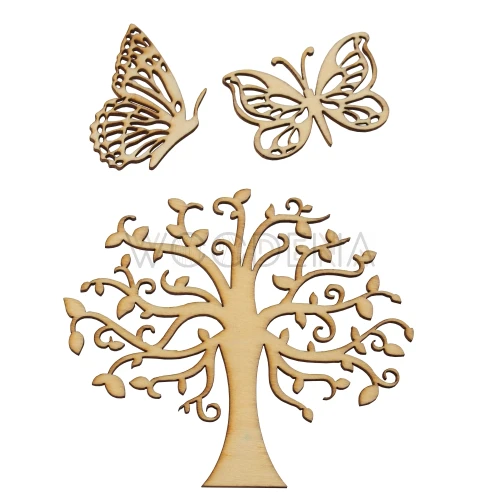 Drewniany zestaw scrapek drzewo i motyle