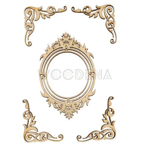 Zestaw wycinanek z drewna - ramka owalna ozdobna