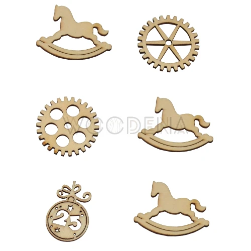 Zestaw wycinanek z drewna - koniki i ozdoby