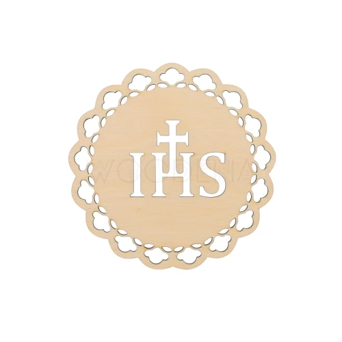 Drewniana dekoracja komunijna - hostia IHS