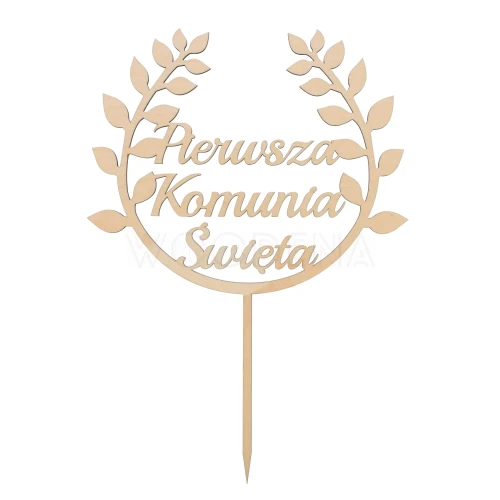 Drewniany Topper na komunię - wianek „Pierwsza komunia święta”