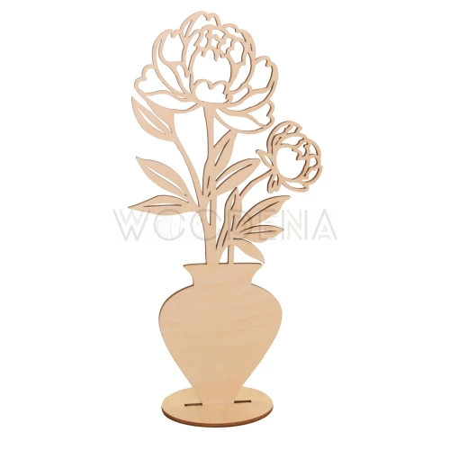 Drewnianie piwonie we flakonie na podstawce