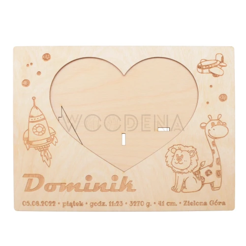 Drewniana ramka z metryczką dla chłopca