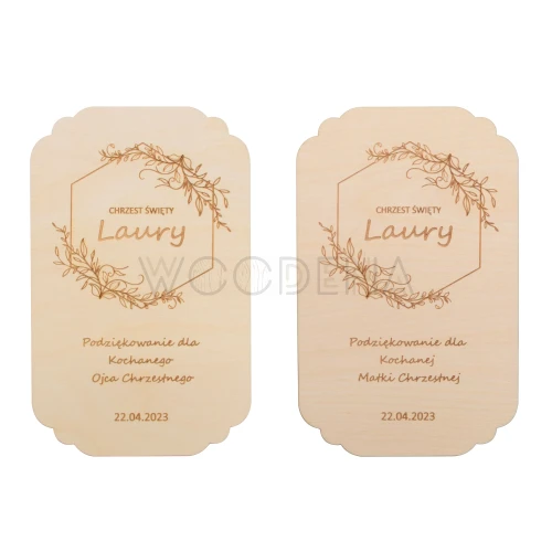 Podziękowanie drewniane dla rodziców chrzestnych z grawerem, personalizowane, dwustronne
