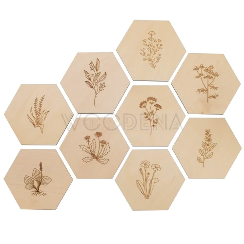 Drewniane podkładki pod kubek z grawerem - kwiaty