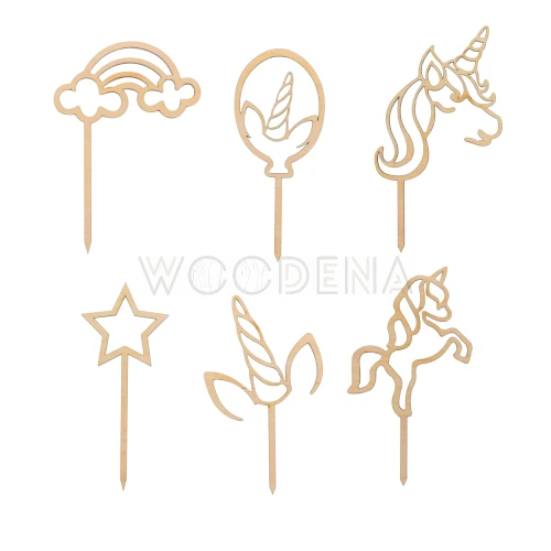 Zestaw mini topperów z jednorożcami - dekory na patyczkach 6 szt.