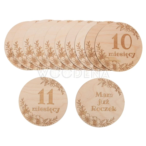 Ozdobne drewniane karty do zdjęć na pierwszy rok dziecka kwiaty 12-17szt
