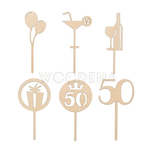 Małe toppery drewniane na 50 urodziny - dekoracja ciast i babeczek