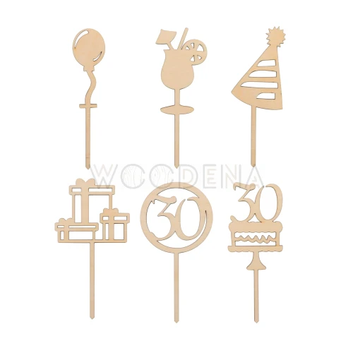 Mini toppery drewniane na 30 urodziny - dekory na babeczki