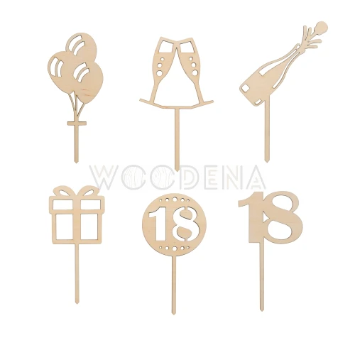 Mini toppery drewniane na 18 urodziny - zdobniki na babeczki
