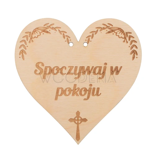 Zawieszka na znicz serce z drewna "Spoczywaj w pokoju"