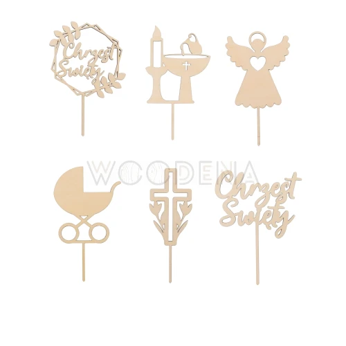 Zestaw mini topperów na Chrzest - dekory na patyczkach 6 szt.