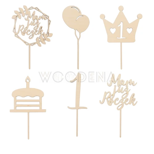 Drewniane pikery na roczek dekor urodzinowy - 6szt.