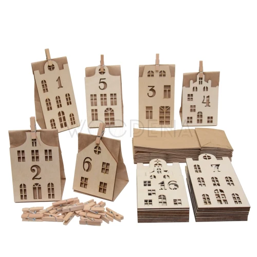 Kalendarz adwentowy drewniane kamieniczki - zestaw
